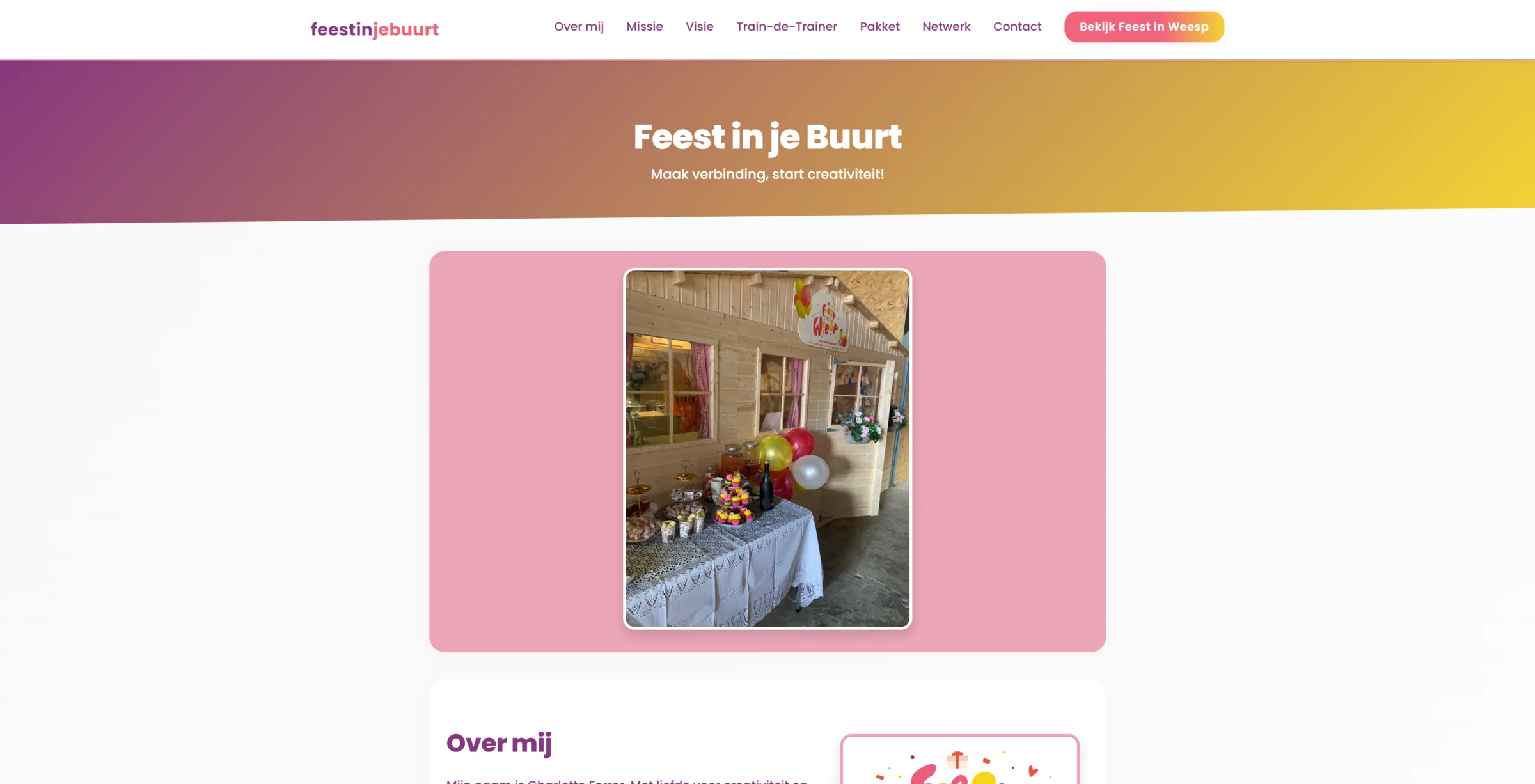 Desktopweergave van de homepage van FeestInJeBuurt.nl